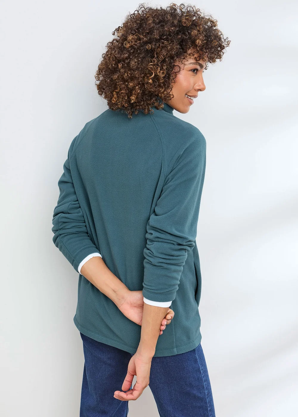 Cotton Traders Soft Teal Microfleece Half Zip Top - XS Image 3