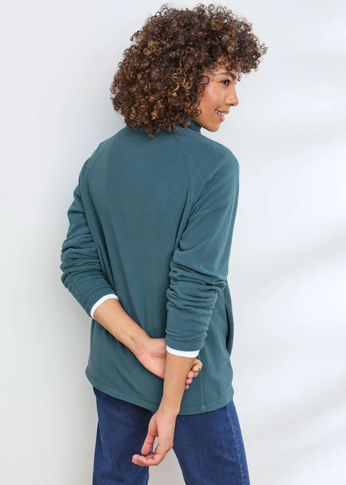Cotton Traders Soft Teal Microfleece Half Zip Top - XS Image 3
