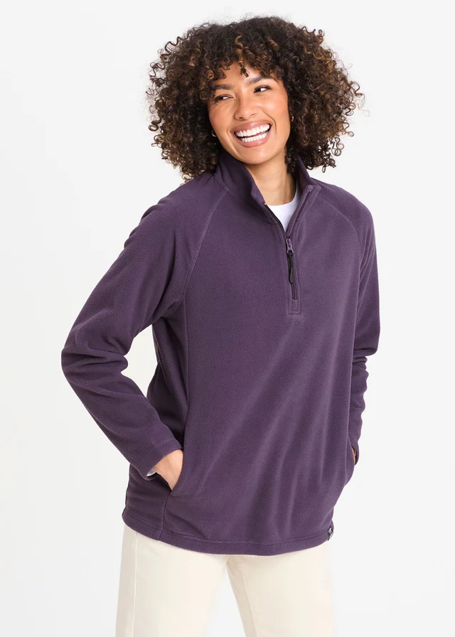 Cotton Traders Blackcurrant Microfleece Half Zip Top