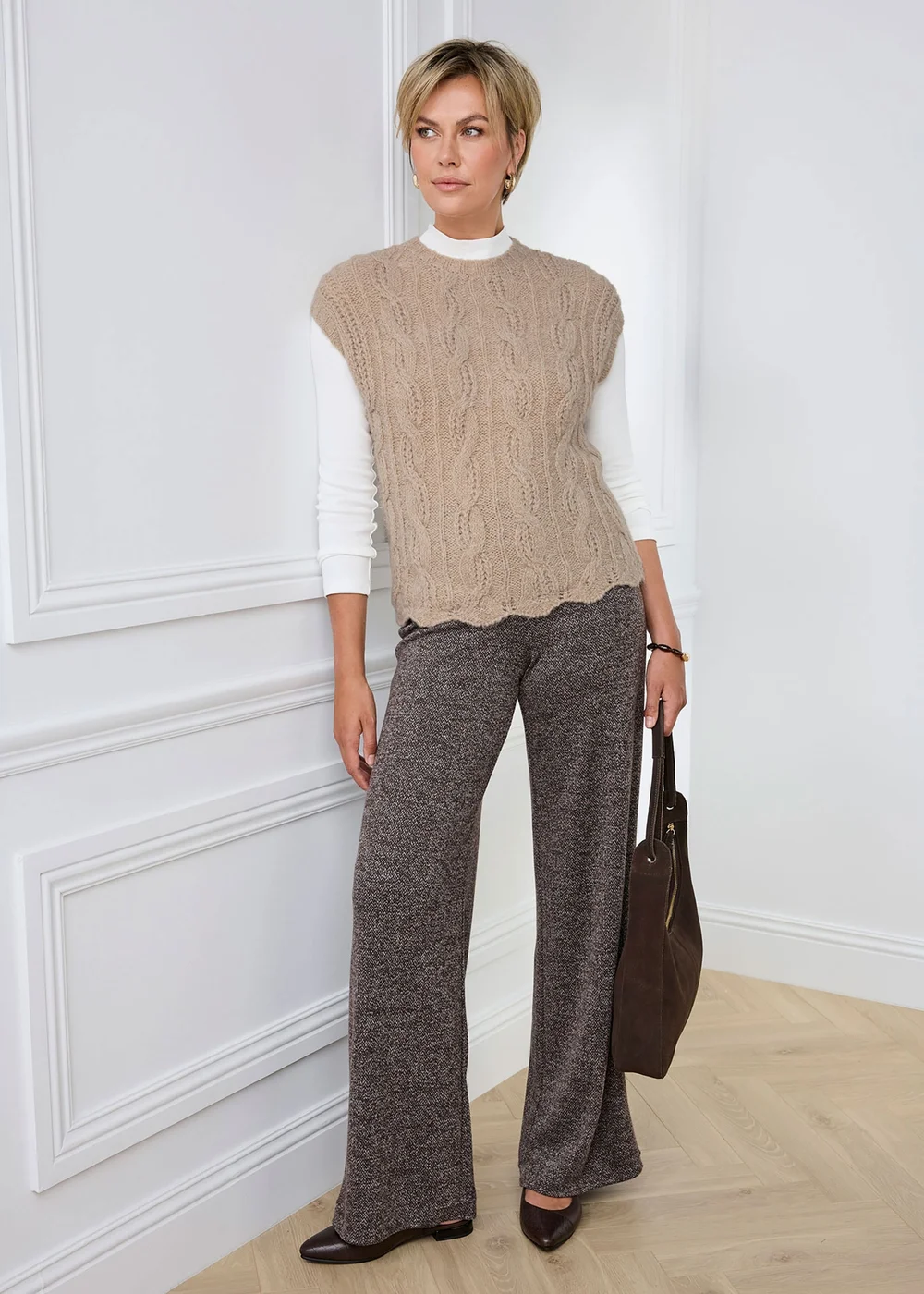 Cotton Traders Stone Pointelle Crew Neck Vest - 3XL Image 1