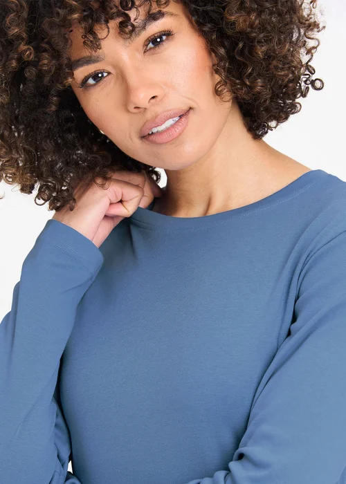 Cotton Traders Cornflower Blue Long Sleeve Crew Neck Base Layer Top - XS Image 3