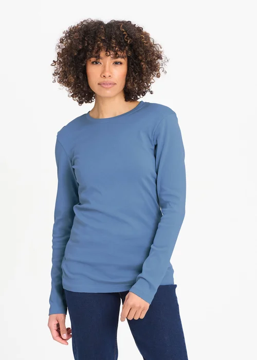 Cotton Traders Cornflower Blue Long Sleeve Crew Neck Base Layer Top - XS Image 1