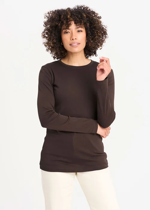 Cotton Traders Dark Chocolate Long Sleeve Crew Neck Base Layer Top - L Image 1