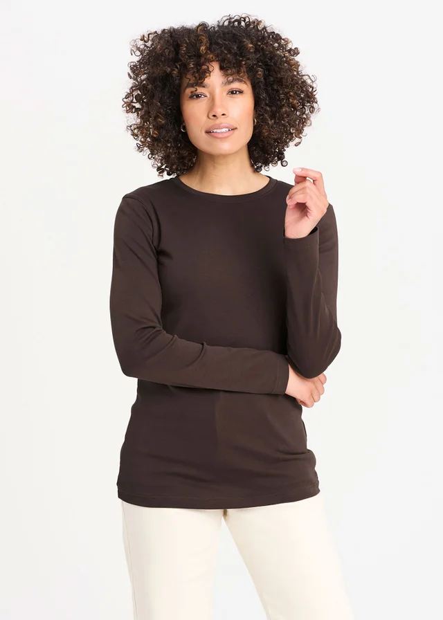 Cotton Traders Dark Chocolate Long Sleeve Crew Neck Base Layer Top
