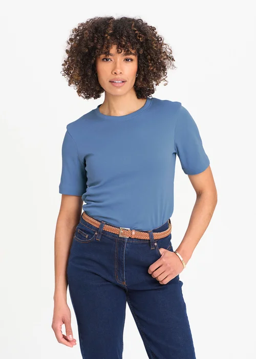 Cotton Traders Cornflower Blue Short Sleeve Crew Neck Base Layer Top - 3XL Image 1