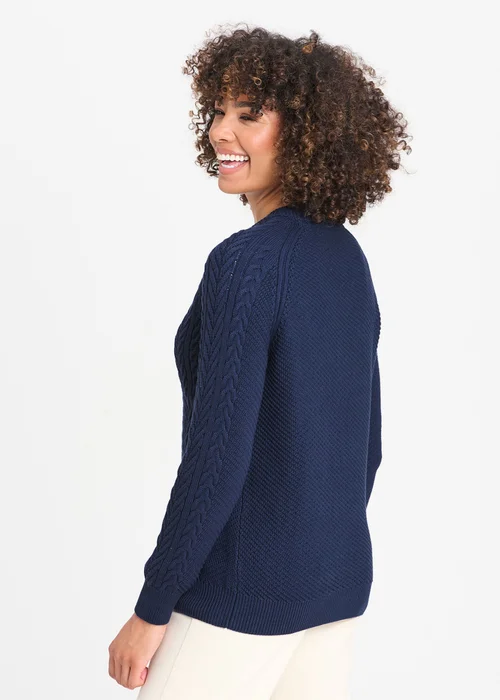 Cotton Traders Dark Sky Cotton Textured Cable Button Through Cardigan - 2XL Image 2