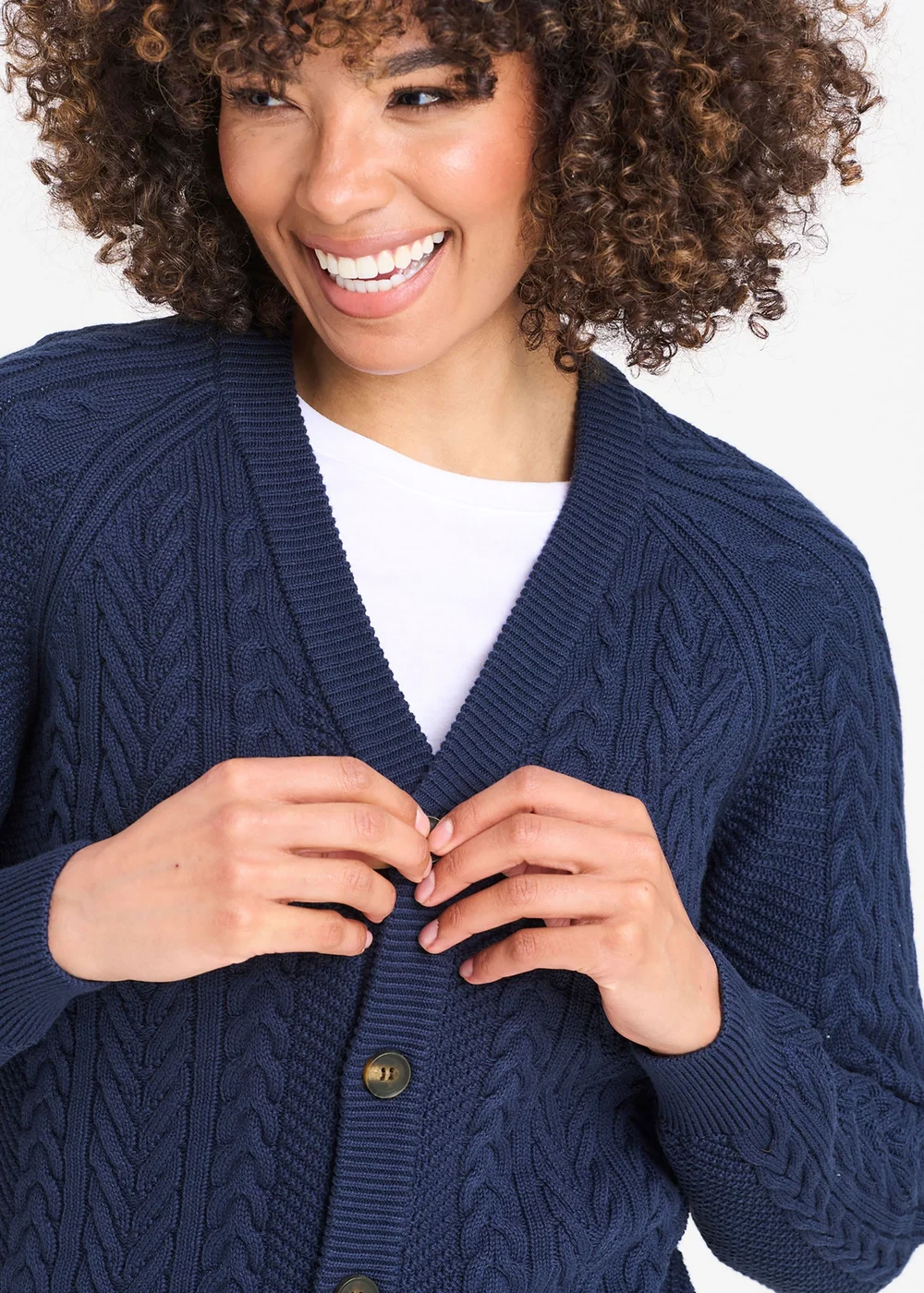 Cotton Traders Dark Sky Cotton Textured Cable Button Through Cardigan - 2XL Image 3