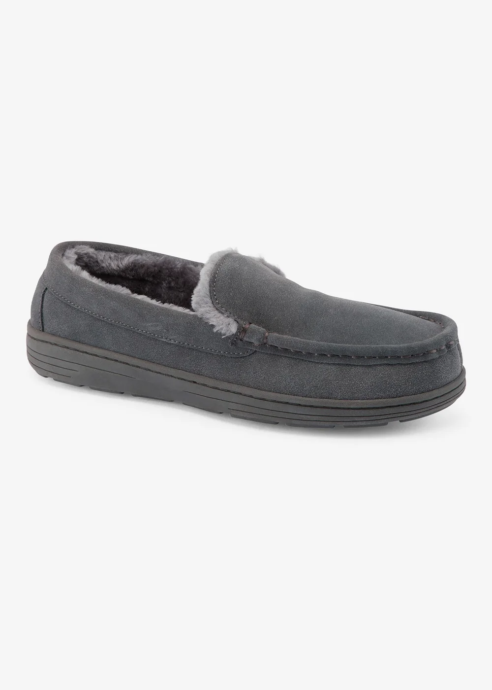 Cotton Traders Grey Faux Fur Lined Moccasin Slippers - 11 Image 1