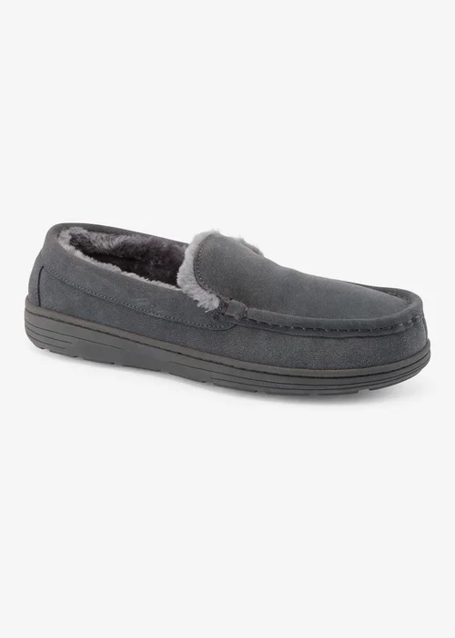 Cotton Traders Grey Faux Fur Lined Moccasin Slippers - 11 Image 1