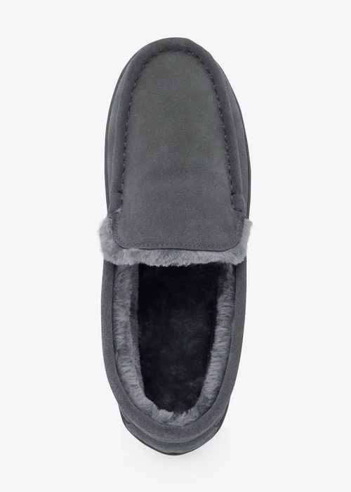 Cotton Traders Grey Faux Fur Lined Moccasin Slippers - 11 Image 2