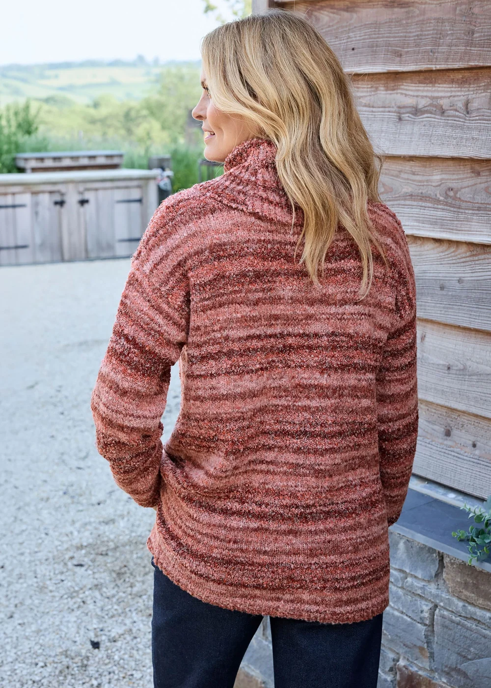 Cotton Traders Terracotta Stripe Cowl Neck Jumper - 10 Image 3