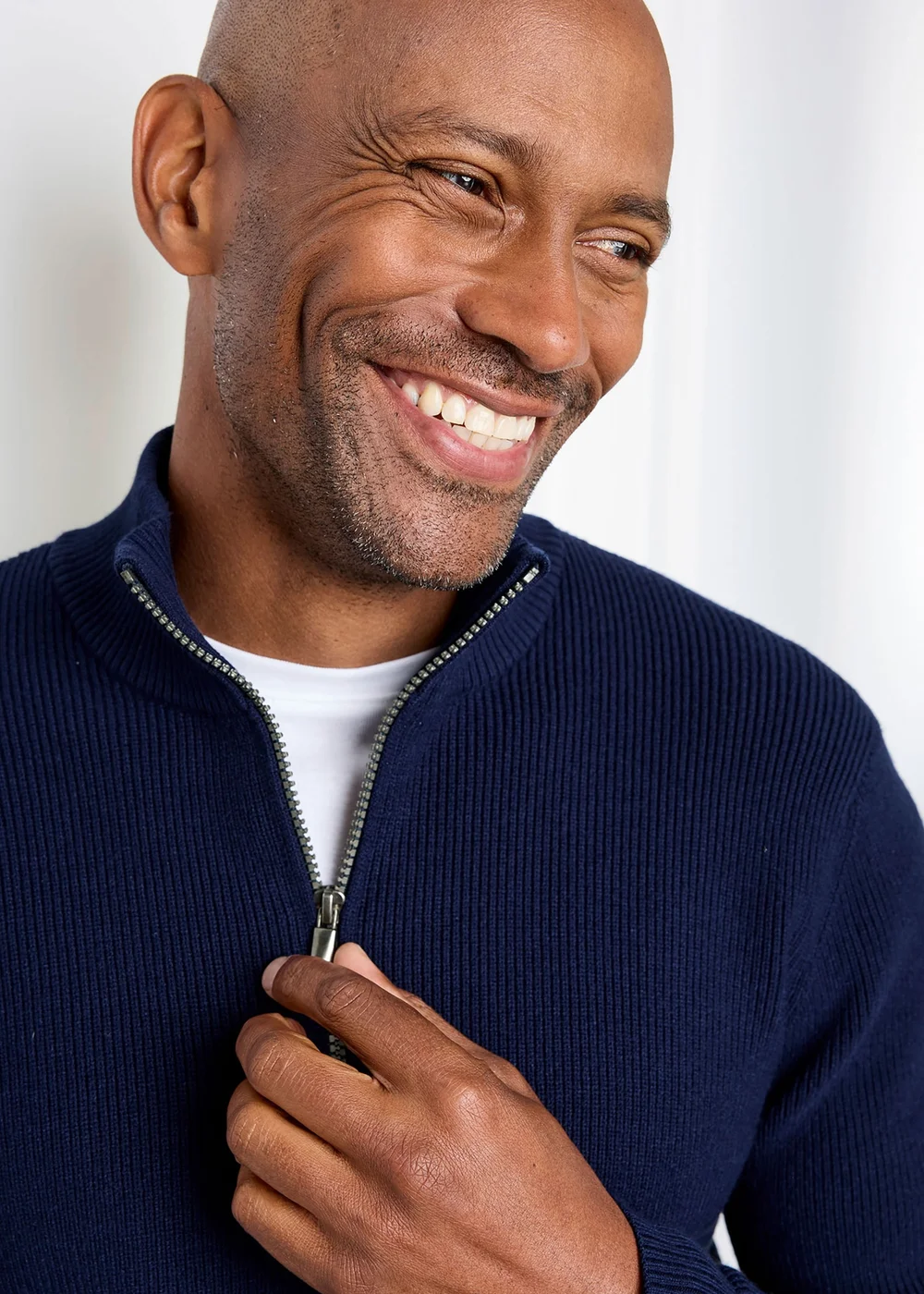 Cotton Traders Ink Rib Knit Zip Neck Jumper - L Image 4