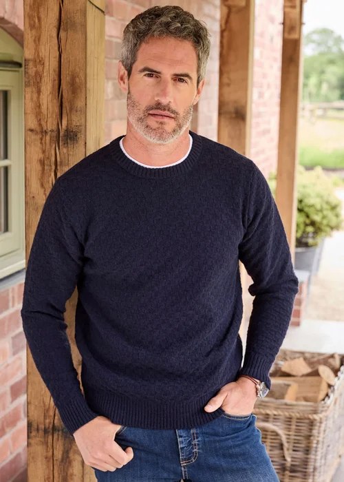 Cotton Traders Vintage Blue Textured Basket Stitch Jumper - XL Image 2