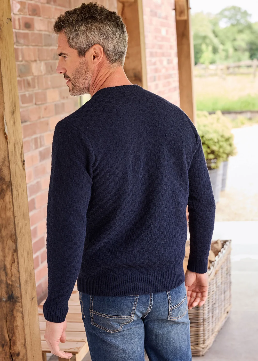 Cotton Traders Vintage Blue Textured Basket Stitch Jumper - XL Image 3