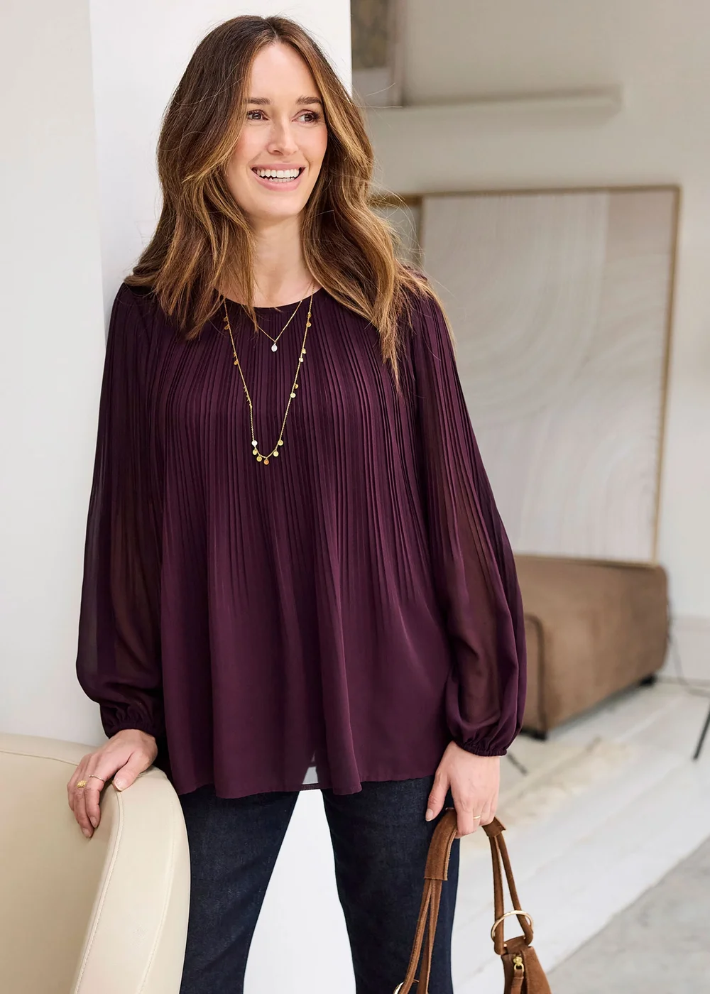 Cotton Traders Mulberry Pleated Chiffon Blouse - 20 Image 1