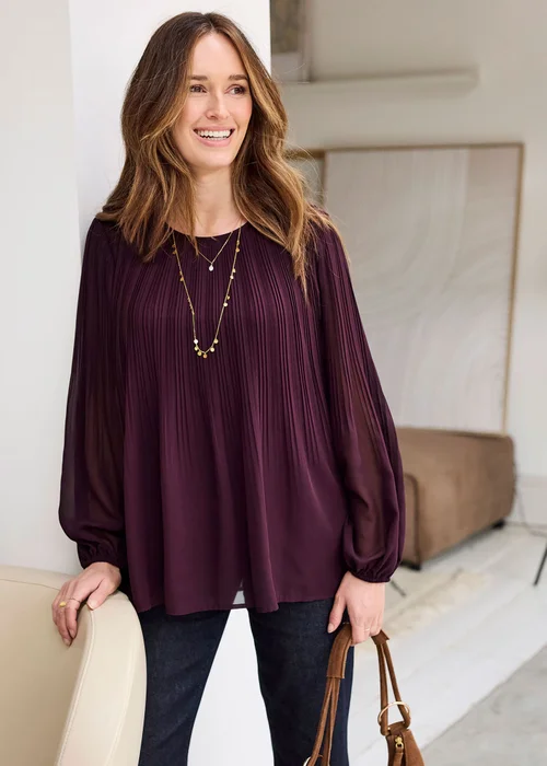 Cotton Traders Mulberry Pleated Chiffon Blouse - 20 Image 1