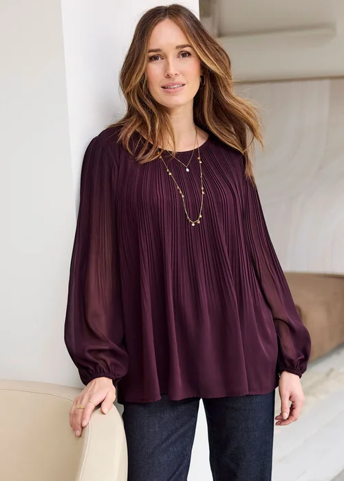 Cotton Traders Mulberry Pleated Chiffon Blouse - 20 Image 2