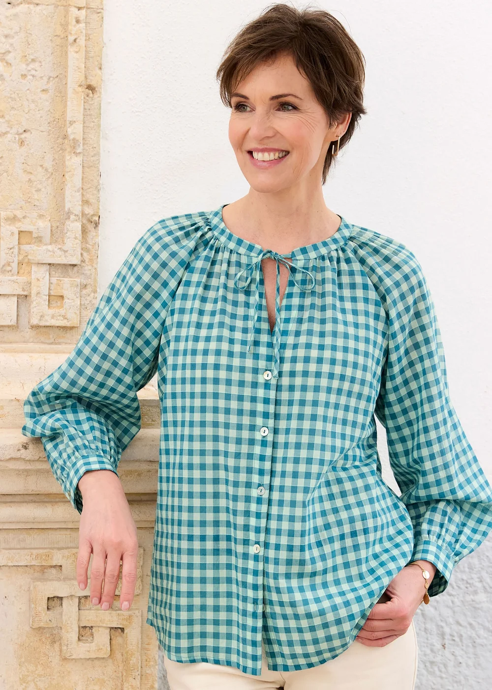 Cotton Traders Kingfisher Gingham Blouse - 22 Image 2