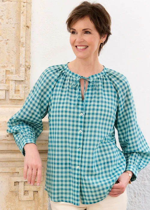 Cotton Traders Kingfisher Gingham Blouse - 22 Image 2