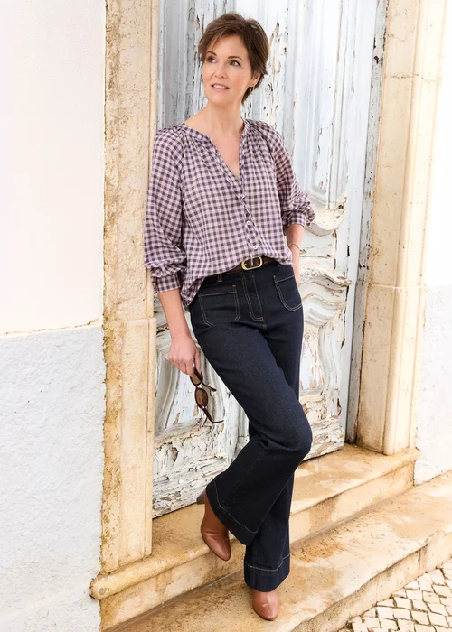 Cotton Traders Blackcurrant Gingham Blouse - 12 Image 1