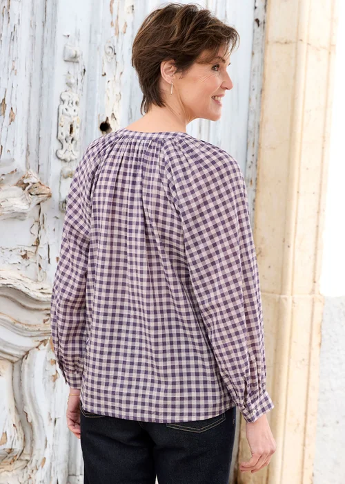 Cotton Traders Blackcurrant Gingham Blouse - 12 Image 3
