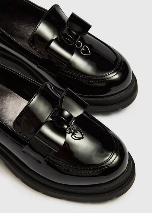 Girls Black Patent Chunky Bow Loafer (Younger 10-Older 6) - Size 10 Infants Image 2