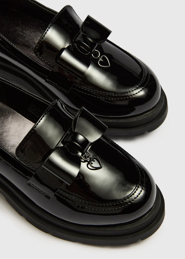 Girls Black Patent Chunky Bow Loafer (Younger 10-Older 6)