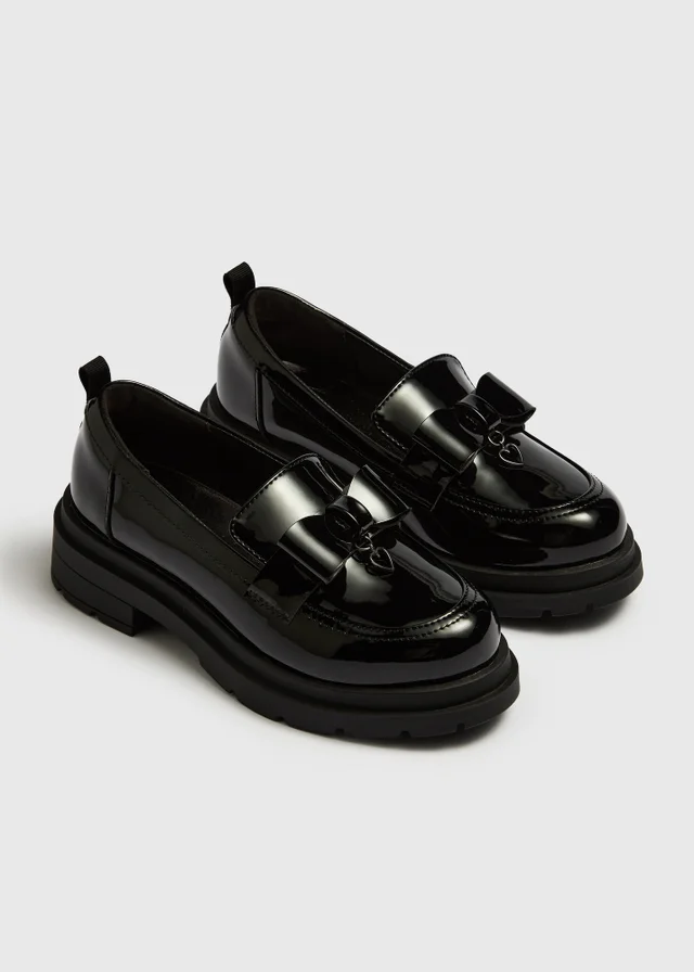 Girls Black Patent Chunky Bow Loafer (Younger 10-Older 6)