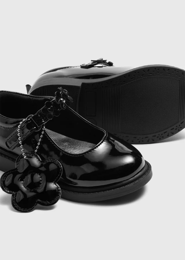 Girls Black Patent Flower Mary Janes (Younger 6-12)