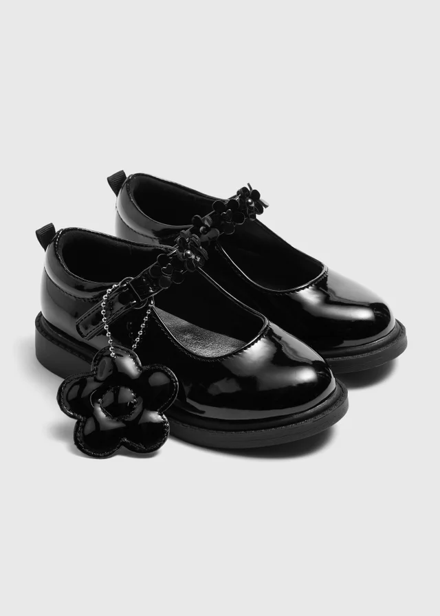 Girls Black Patent Flower Mary Janes (Younger 6-12)