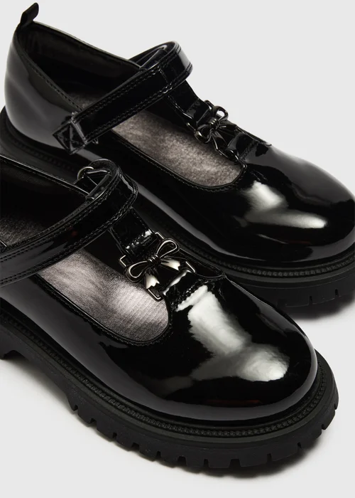 Girls Patent Bow Trim School Shoes (Younger 10-Older 6) - 10 Infants Image 2