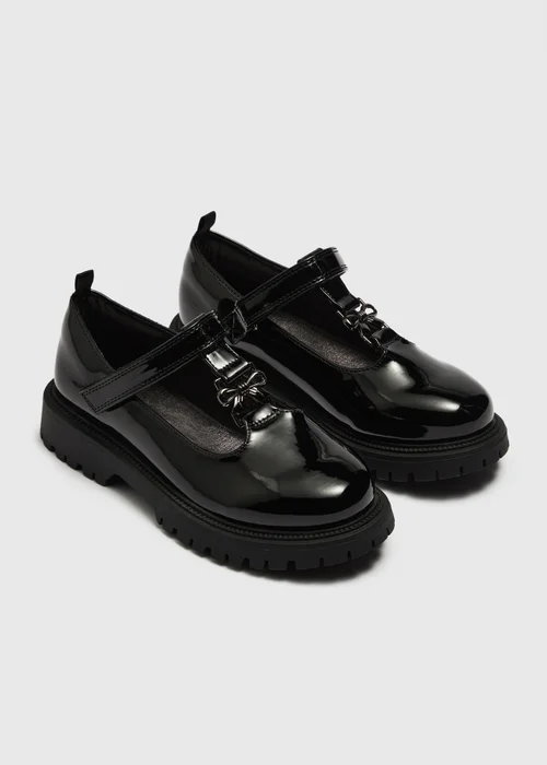 Girls Patent Bow Trim School Shoes (Younger 10-Older 6) - 10 Infants Image 1