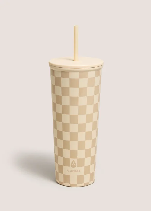 Cream Check Straw Tumbler Bottle Image 1
