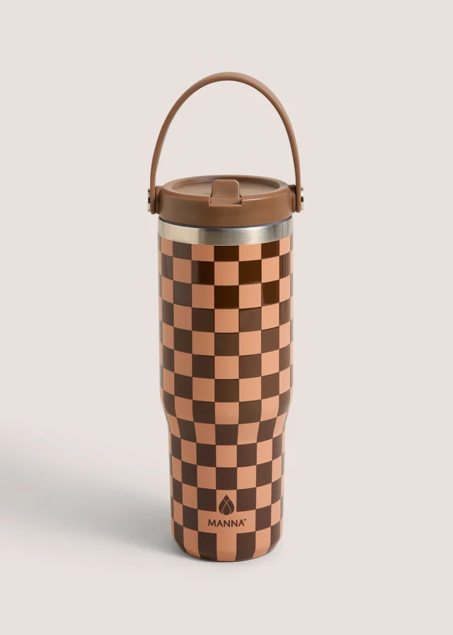 Brown Check Handled Tumbler Bottle