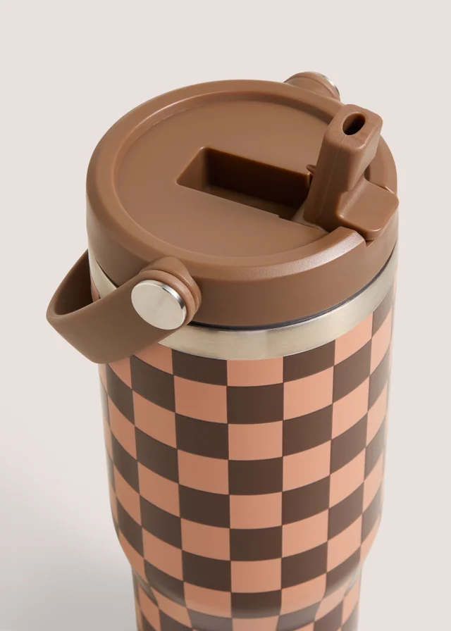 Brown Check Handled Tumbler Bottle