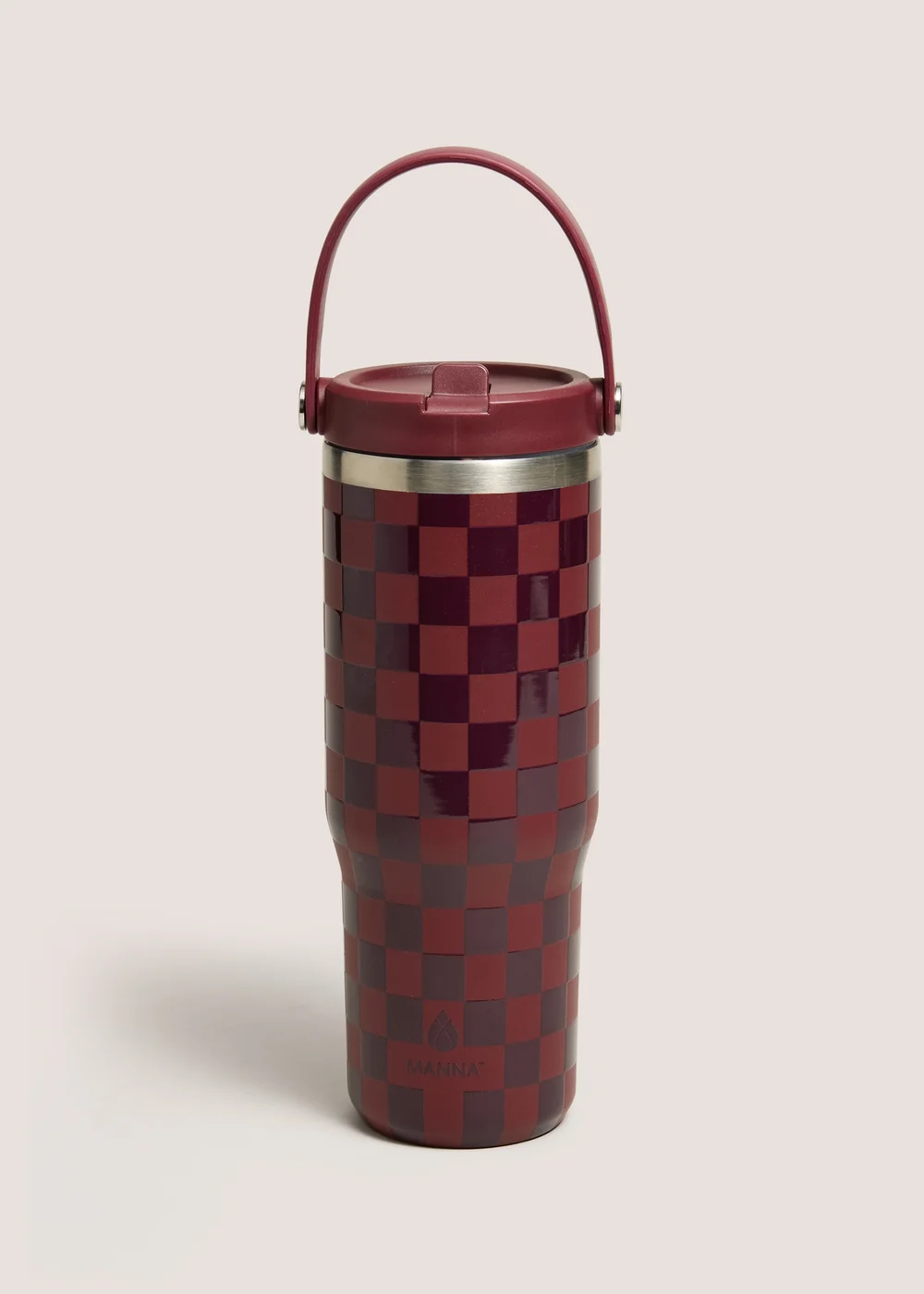 Burgundy Check Handled Tumbler Bottle Image 1
