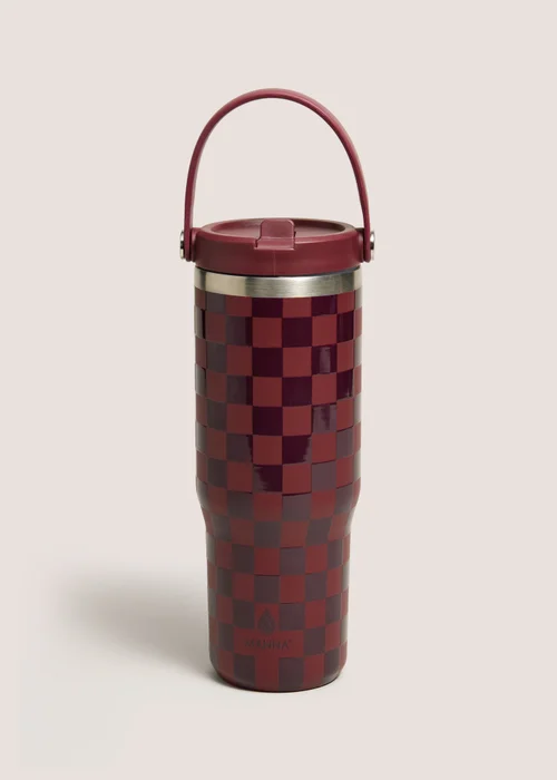 Burgundy Check Handled Tumbler Bottle Image 1