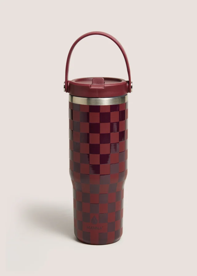Burgundy Check Handled Tumbler Bottle