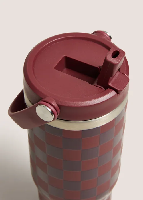 Burgundy Check Handled Tumbler Bottle Image 2