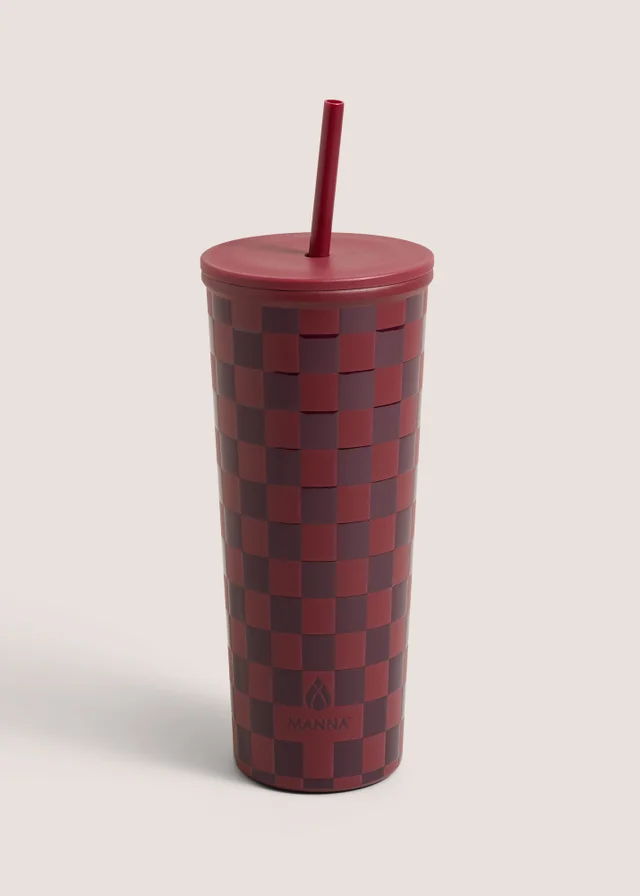 Burgundy Check Straw Tumbler Bottle