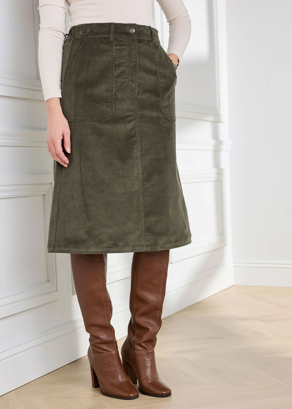 Cotton Traders Dark Forest Stretch Cord Midi Skirt - 20 Image 1