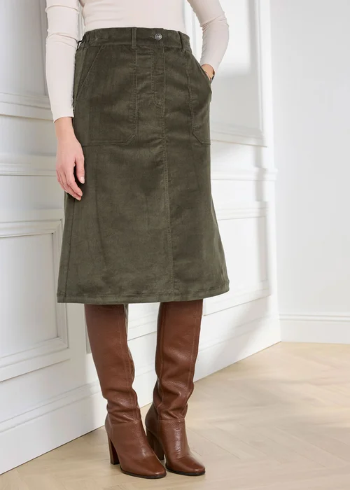 Cotton Traders Dark Forest Stretch Cord Midi Skirt - 20 Image 1