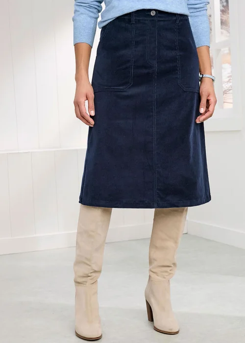 Cotton Traders Navy Stretch Cord Midi Skirt - 8 Image 2