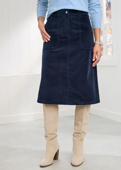 Cotton Traders Navy Stretch Cord Midi Skirt - 8 Image 1