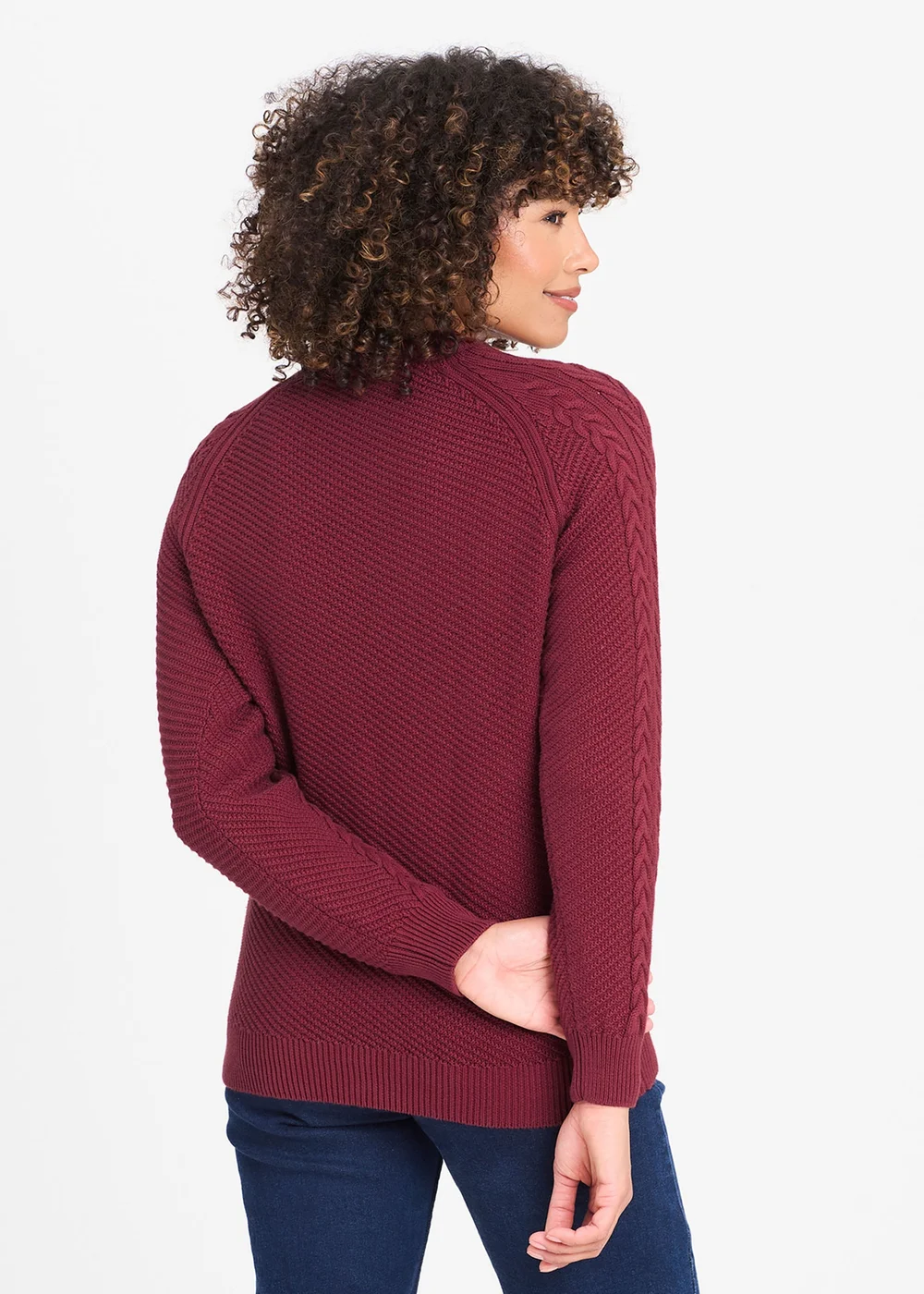 Cotton Traders Ruby Cotton Textured Cable Crew Neck Jumper - 2XL Image 2