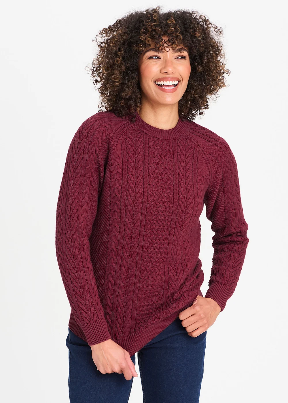 Cotton Traders Ruby Cotton Textured Cable Crew Neck Jumper - 2XL Image 1