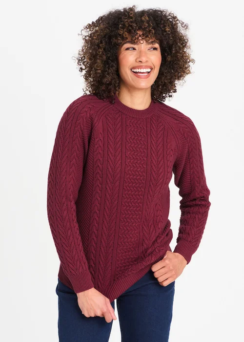 Cotton Traders Ruby Cotton Textured Cable Crew Neck Jumper - 2XL Image 1
