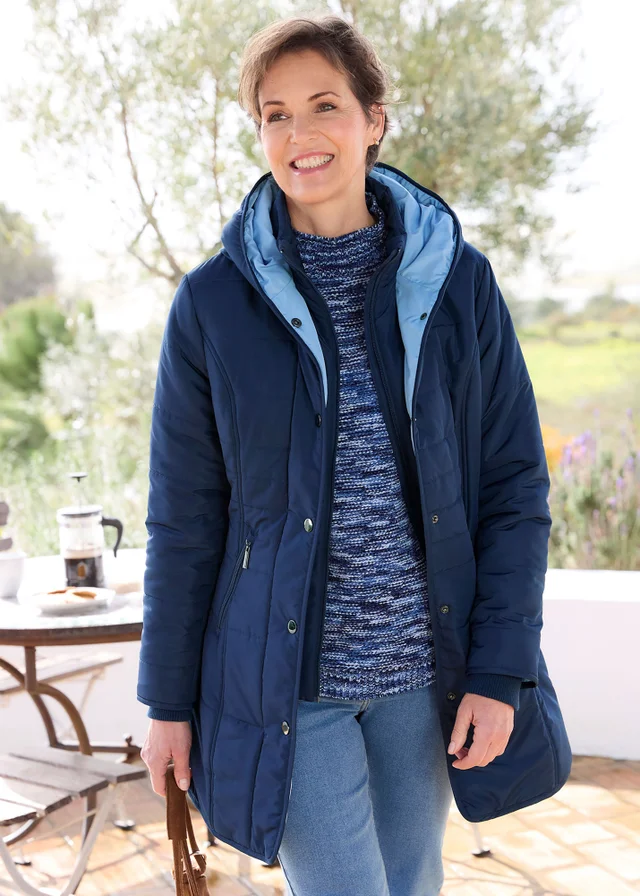 Cotton Traders Navy Padded Hooded Jacket