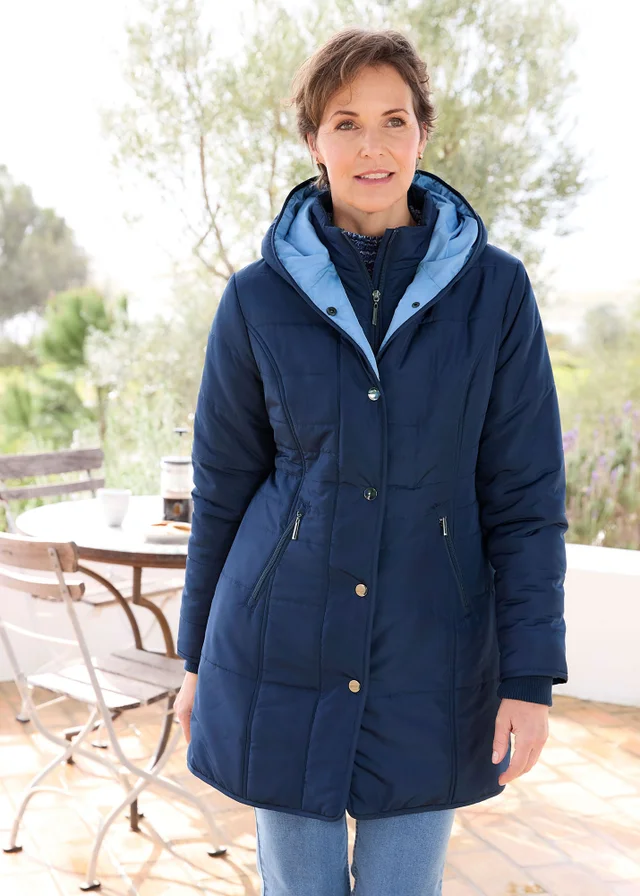 Cotton Traders Navy Padded Hooded Jacket