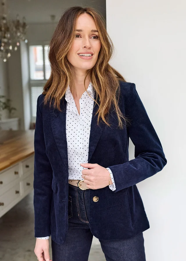 Cotton Traders Navy Single Breasted Cord Blazer